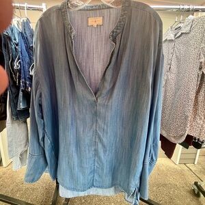 Lou & Grey Chambray Split Neck Tunic, Blue, L
